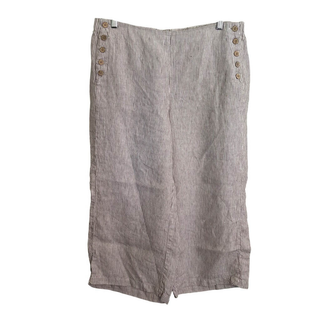 J. Jill Love Linen Brown White Striped Sailor Wide Leg Crop Pants Large Petite